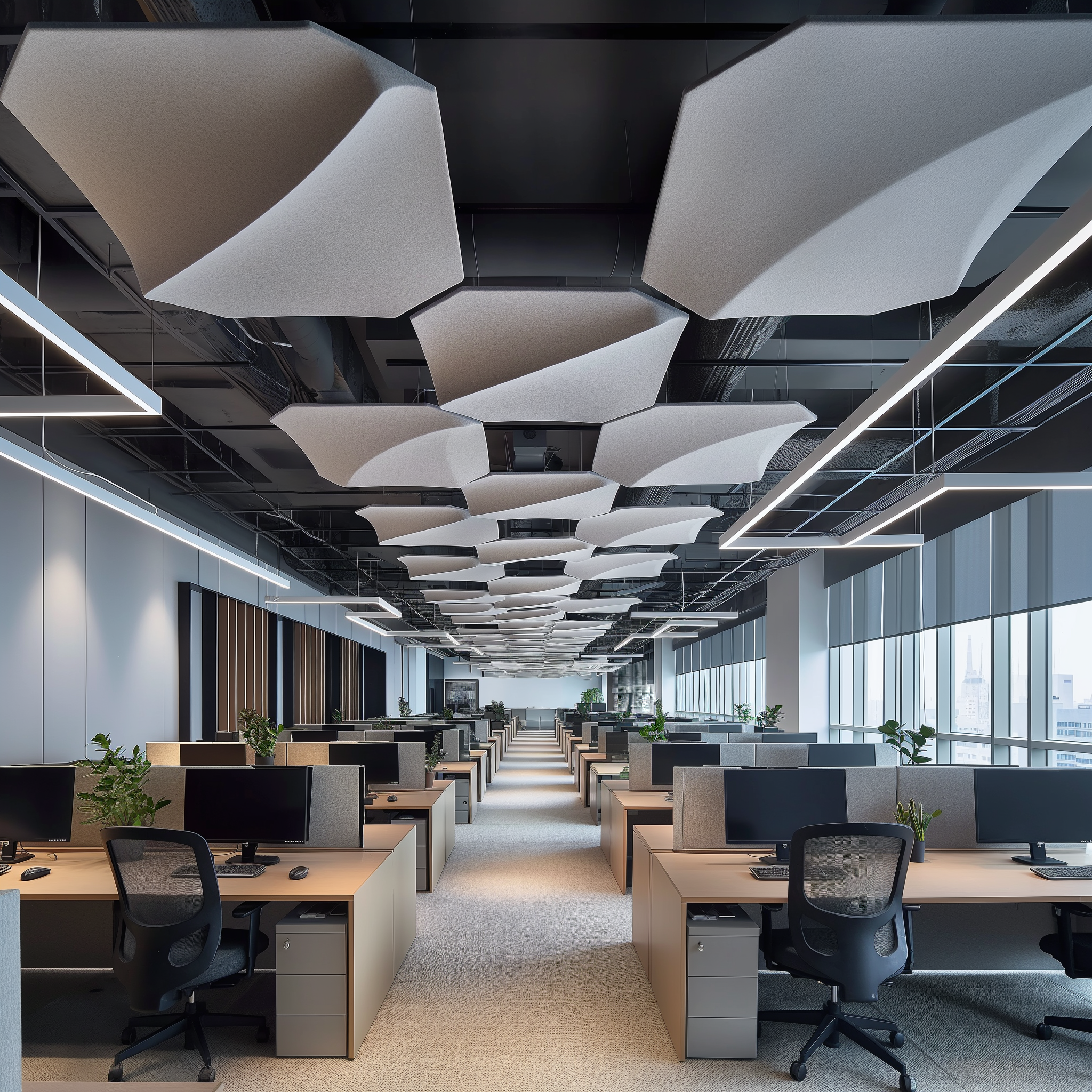 Innovative office design in a call centre setting, showcasing ergonomic furniture and employee-friendly layouts.