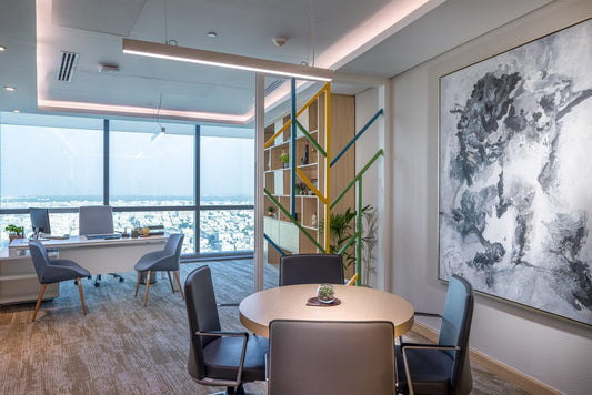 Modern executive office interior designed and furnished by Atelier 21 KSA | مفن الرسام in AlMoosa Tower Project. As a Top Interior Designer in Saudi Arabia and أفضل مصمم داخلي في السعودية, we delivered a refined, functional workspace. This setting showcases the expertise of أفضل مصمم مكاتب في الرياض and Top Office Designer in Riyadh. Trusted as أفضل مورد أثاث مكتبي في السعودية and Top Furniture Supplier in Riyadh, combining quality with visual appeal. 1
