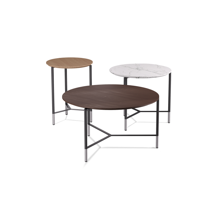 Set of modern round coffee tables with metal legs by Atelier 21 KSA – featuring wood, marble, and dark wood finishes. Perfect for office lounges, reception areas, and corporate interiors. Best office furniture supplier and Best interior fit-out in Riyadh – طقم طاولات قهوة دائرية حديثة بأرجل معدنية من مفن الرسام، بتشطيبات خشب ورخام وخشب داكن، مثالية لردهات المكاتب والاستقبال. افضل شركة تشطيبات داخلية وأفضل مورد أثاث مكتبي في الرياض