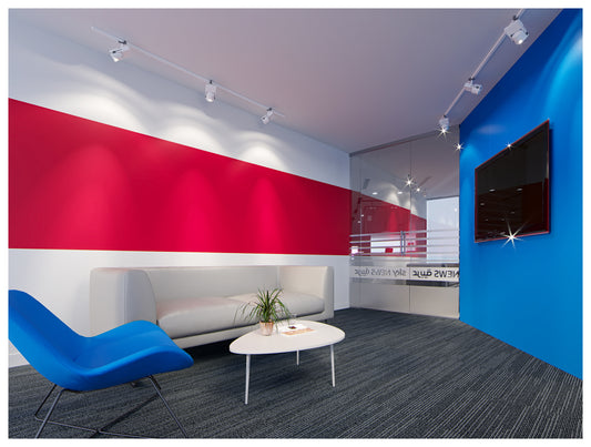 Reception area at Sky News Arabia in Riyadh, furnished and designed by Atelier 21 KSA | مفن الرسام, showcasing the work of أفضل مصمم داخلي في السعودية and Top Office Designer in Riyadh. This space reflects the identity of أفضل مورد أثاث مكتبي في السعودية and Top Furniture Supplier in Riyadh, combining minimal modern aesthetics with functional media space, reinforcing our presence as أفضل شركة تنفيذ تشطيبات داخلية في الرياض. 2